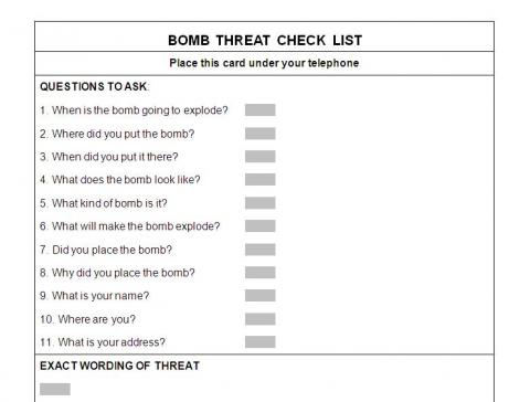 Bomb threat check list DocDownload - 25631 