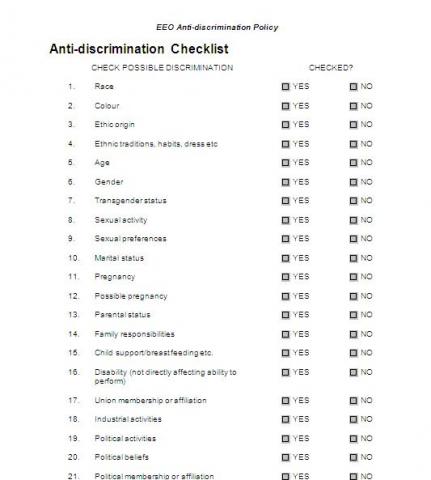Anti Discrimination Policy Template Anti Discrimination Checklist DocDownload Anti Discrimination Policy Template Anti Discrimination Checklist DocDownload