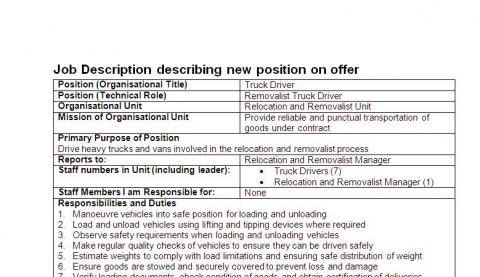 job description 1 truck driver removalist docdownload truck driver job description