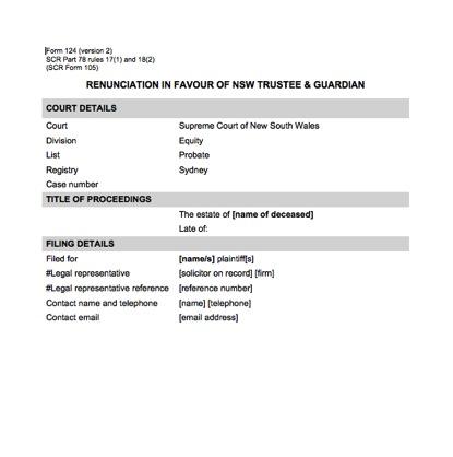 Renunciation of executor nsw Renunciation of executor nsw